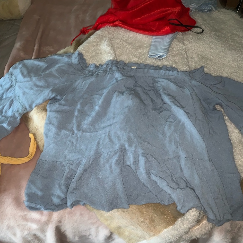 Light blue off the shoulder top
